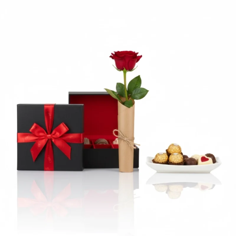 Love Box w/ 1 pc Rose in a bouquet & Chocolate