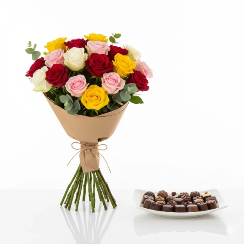 Multicolor Roses & Chocolates