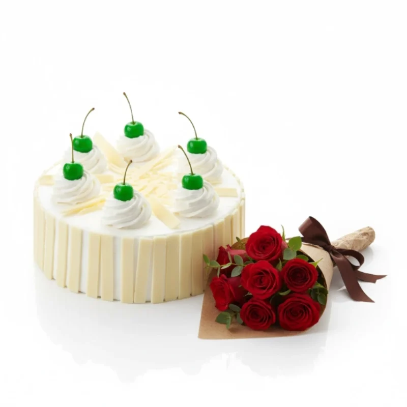 White Forest cake & Red Roses